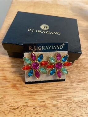 R.J. Graziano Multicolor Flower Crystal Clip-On Earrings